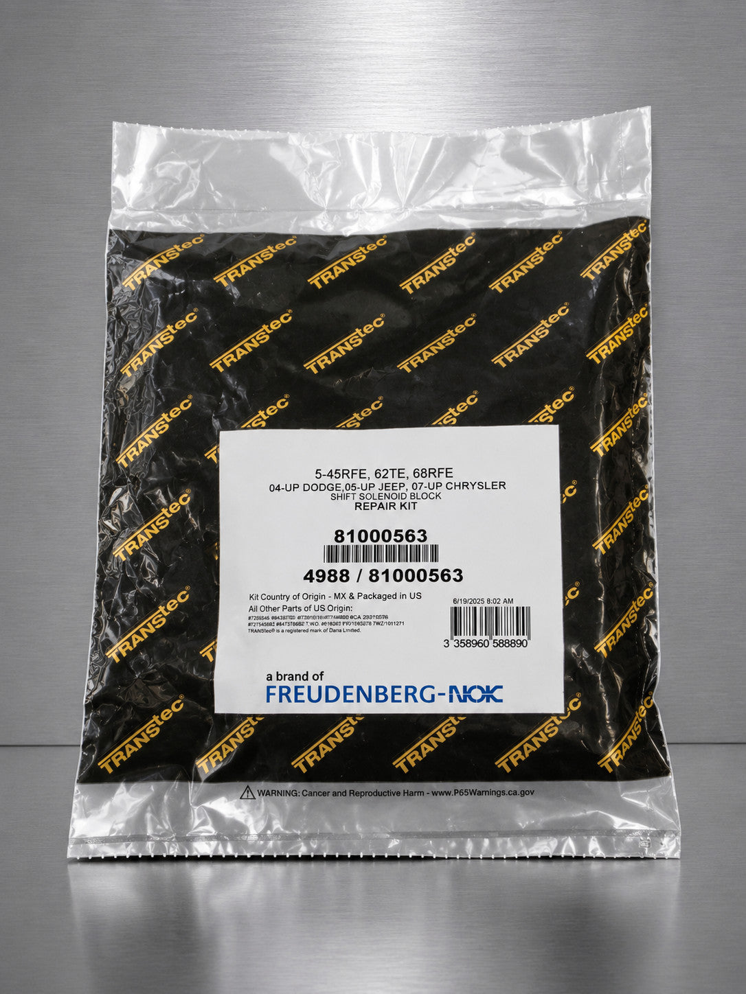 New TransTec Solenoid Block Repair Kit, part number 81000563, designed for 5-45RFE, 62TE, and 68RFE automatic transmissions.