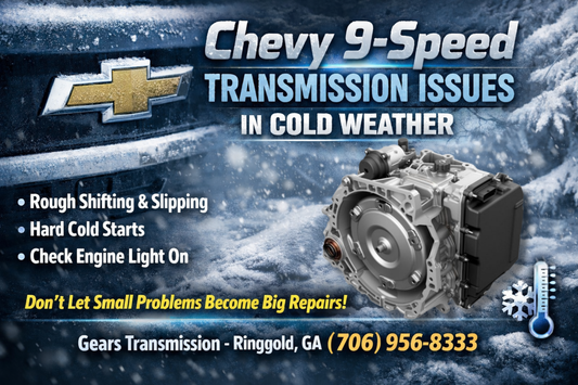 Chevrolet 9 speed transmission with Chevy logo on wintry background