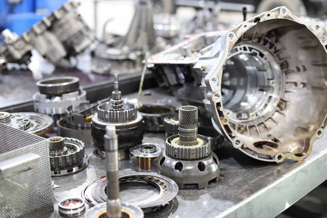 Transmission parts on transmission shop table