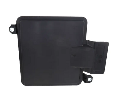 Bottom view of a plastic 850RE transmission filter on a white background