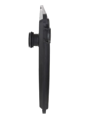 Side view of a plastic 850RE transmission filter on a white background