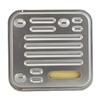 Top view of metallic A604 transmission filter on white background