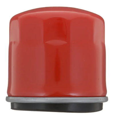 A red Allison 1000 External Transmission Spin On Filter.
