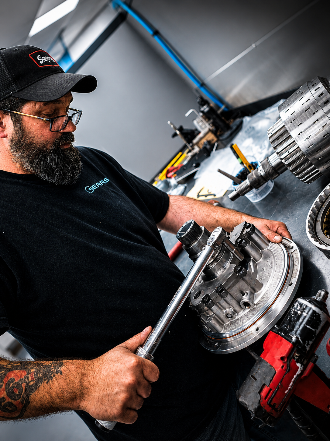 Gears transmission builder working on transmission repair
